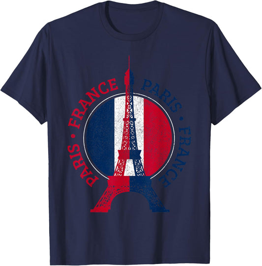 Paris France Eiffel Tower France Flag Travel Souvenir T-Shirt - T-Shirt | Navy