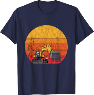 Digging Excavator Vintage Retro Construction Vehicle Backhoe T-Shirt - T-Shirt | Navy