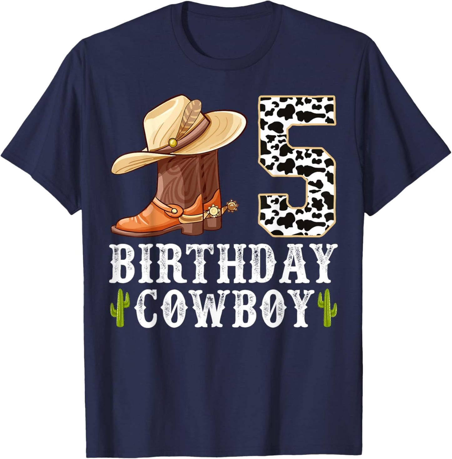 5th Birthday Cowboy Kid 5 Years Old Rodeo Lover Party T-Shirt - T-Shirt | Navy