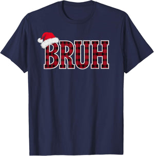 Bruh Funny Christmas Plaid Xmas Pajamas Teens Boys Kids T-Shirt - T-Shirt | Navy