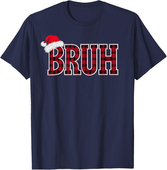 Bruh Funny Christmas Plaid Xmas Pajamas Teens Boys Kids T-Shirt - T-Shirt | Navy