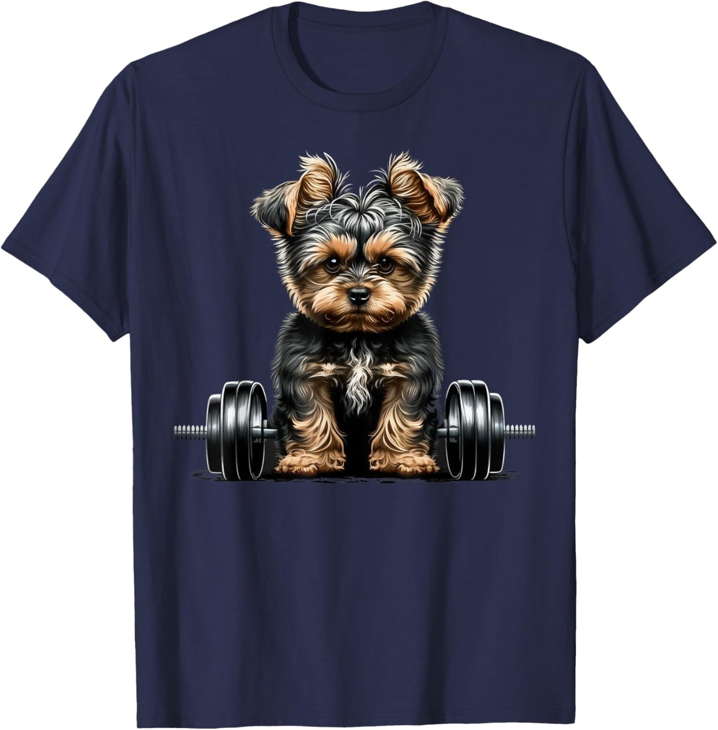 Yorkie Weightlifting Dog Funny Fitness Gym Yorkshire Terrier Men Women Kids T-Shirt - T-Shirt | Navy