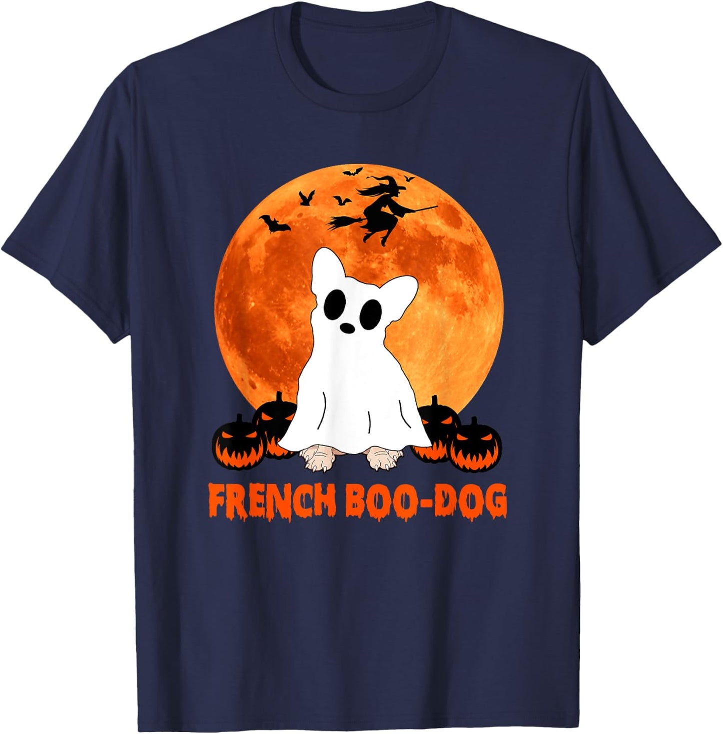 French Boo-Dog Funny French Bulldog Halloween Men Women Kids T-Shirt - T-Shirt | Navy