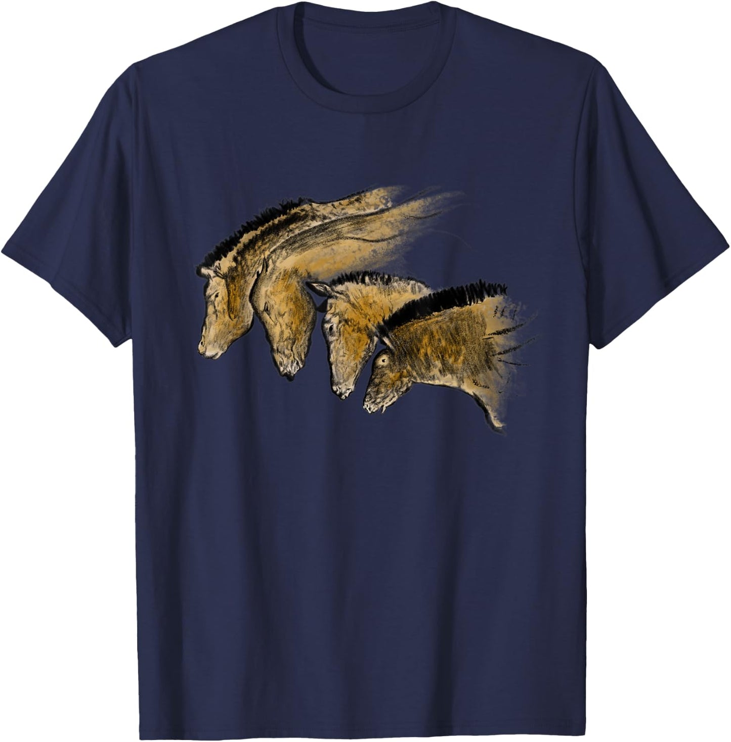 Cave Painting of four horses from Chauvet T-Shirt - T-Shirt | Navy