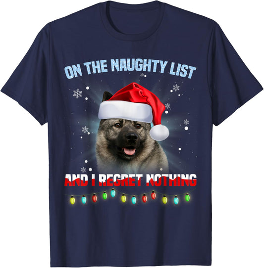 On The Naughty List And Norwegian Elkhound Christmas T-Shirt - T-Shirt | Navy