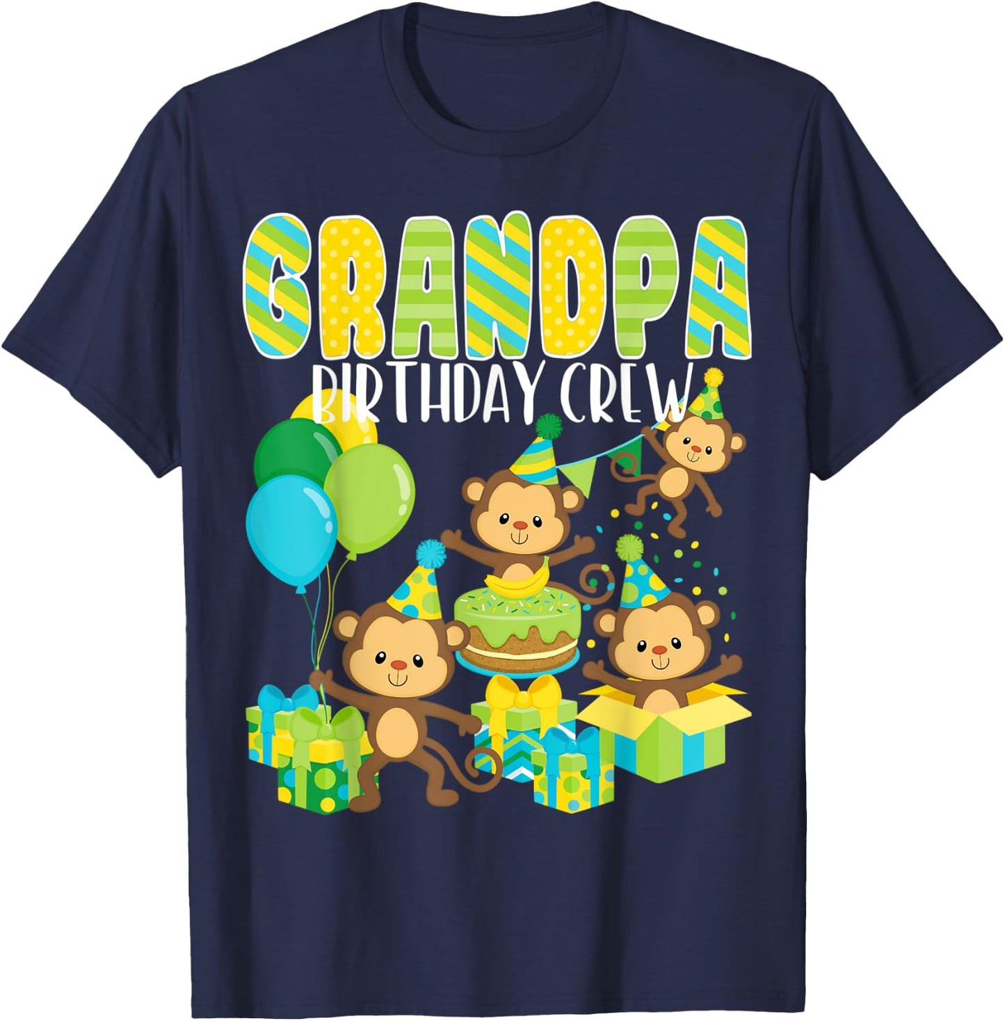 Birthday Party Monkey Grandpa Birthday Crew Family Matching T-Shirt - T-Shirt | Navy