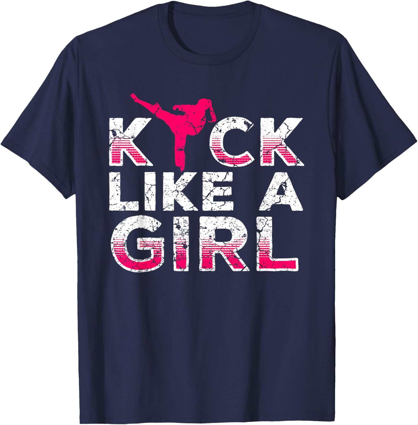 I Kick Like A Girl-Karate Kickboxing Girls T-Shirt - T-Shirt | Navy