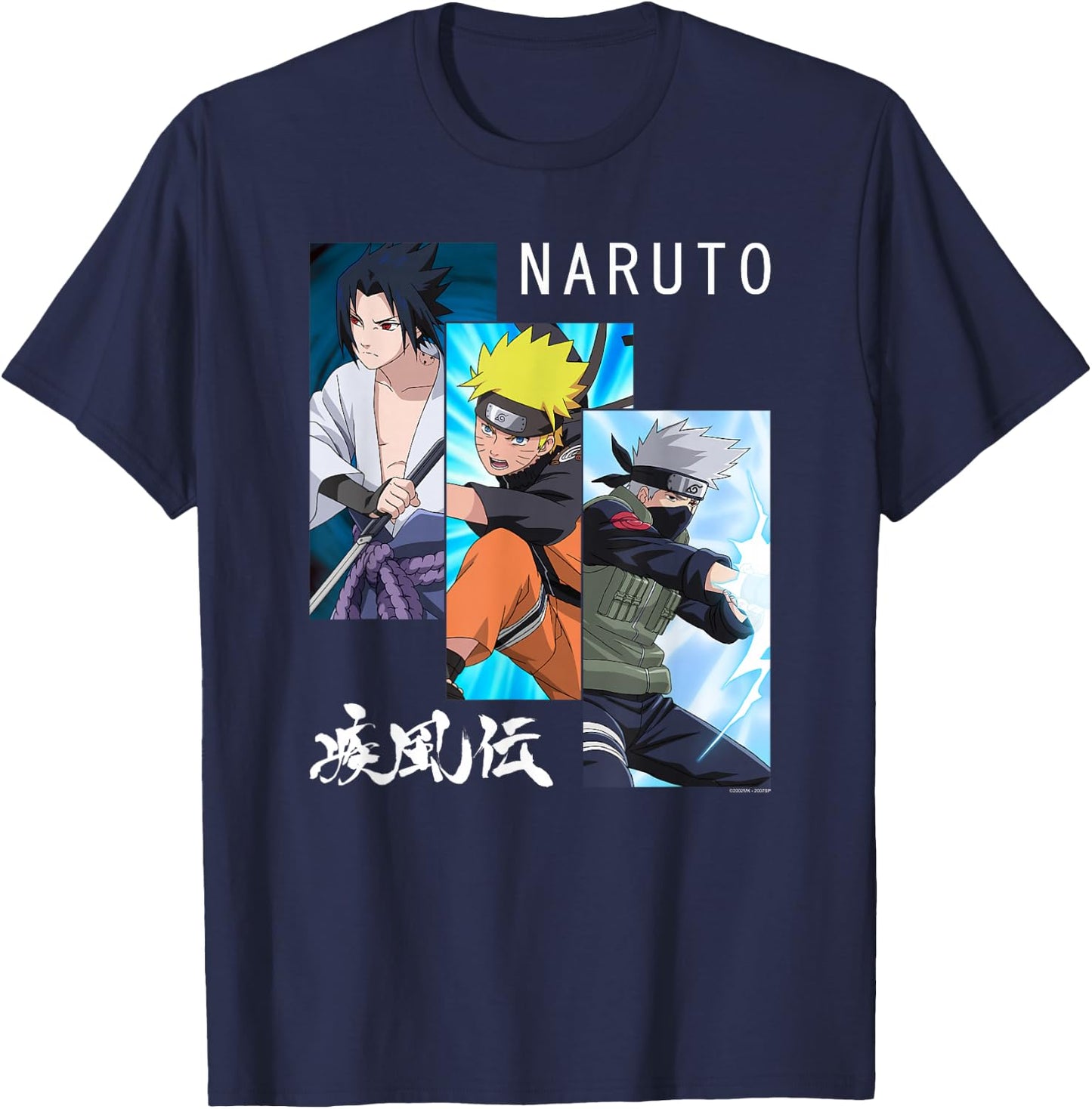 Naruto Shippuden 3 Panels and Kanji Short Sleeve T-Shirt - T-Shirt | Navy