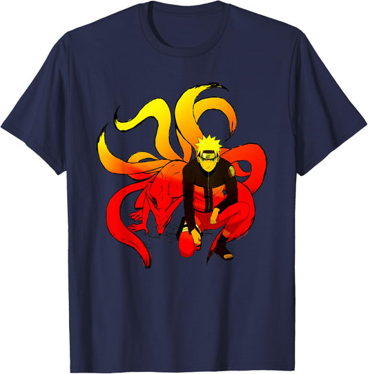 Naruto Shippuden Naruto and 9 Tails Short Sleeve T-Shirt - T-Shirt | Navy