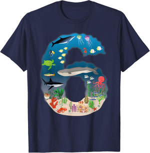 Under The Sea REALISTIC Fish Starfish Sixth number 6 T-Shirt - T-Shirt | Navy