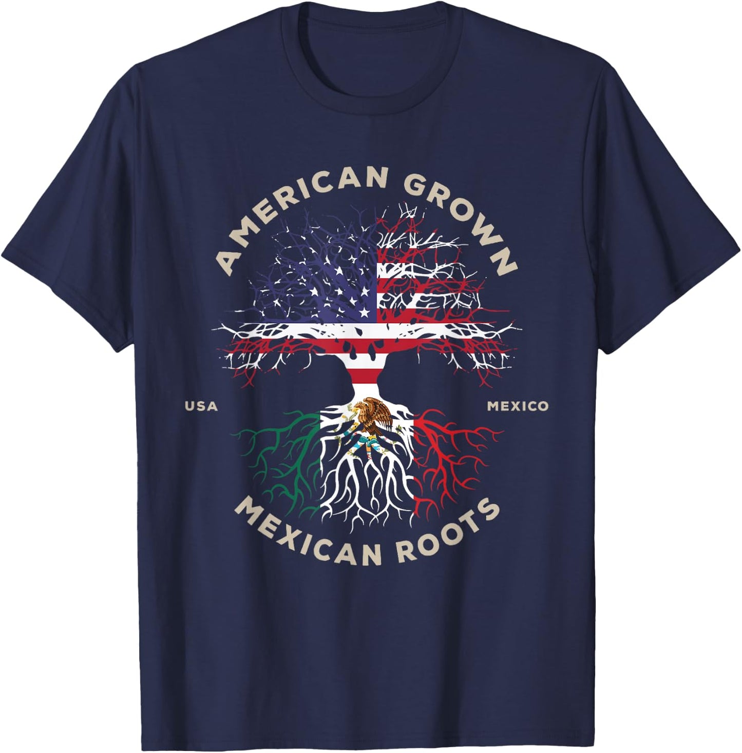 American Grown With Mexican Roots T-Shirt - T-Shirt | Navy