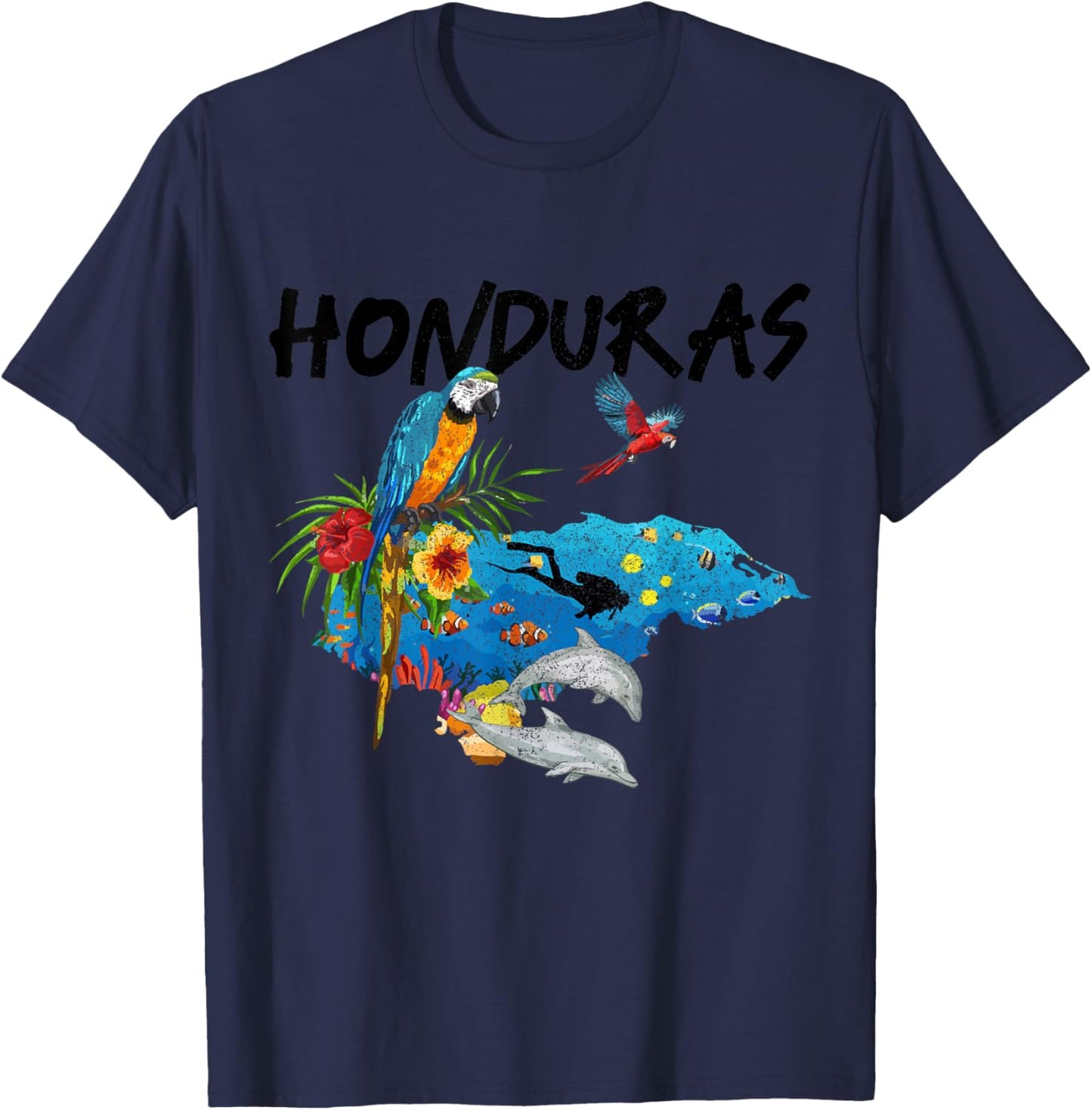 Honduras Map Nature Parrot Scuba Diving Souvenir Pride T-Shirt - T-Shirt | Navy