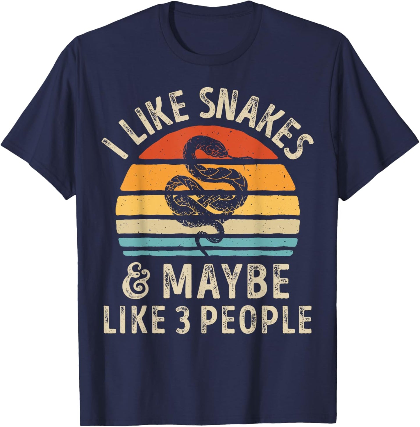 I Like Snakes and Maybe 3 People Snake Reptile Lover Retro T-Shirt - T-Shirt | Navy