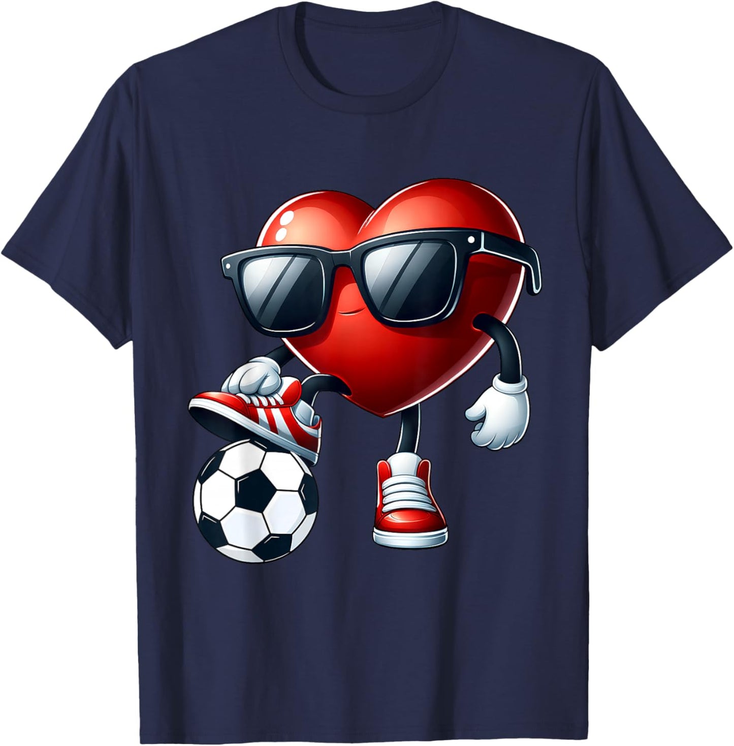 Funny Heart Playing Soccer Valentines Day Boys Kids T-Shirt - T-Shirt | Navy