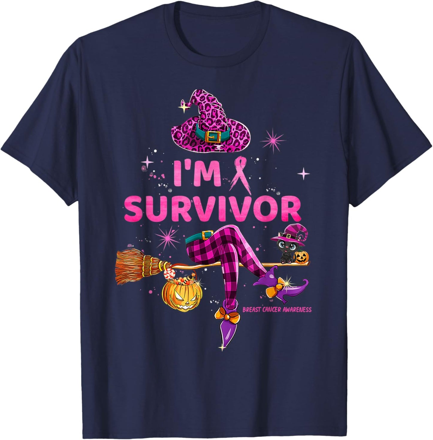 In October I Survived We Wear Pink Breast Cancer T-Shirt - T-Shirt | Navy