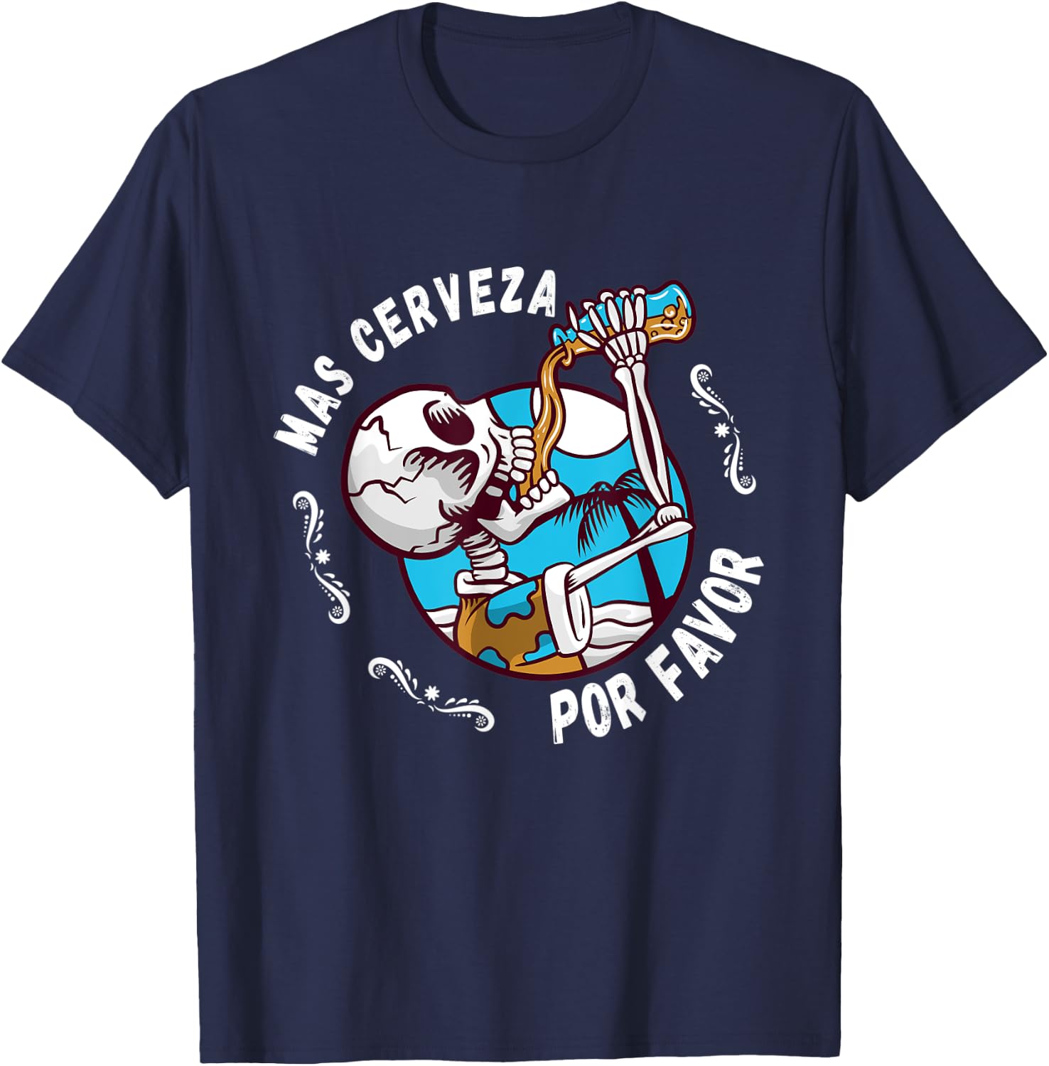 Mas cerveza Day of the Dead Dia de muertos Halloween Beer T-Shirt - T-Shirt | Navy