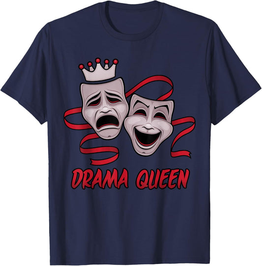 Drama Queen Gray Comedy And Tragedy Theater Masks T-Shirt - T-Shirt | Navy