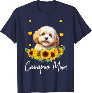 Sunflower Cavapoo Mom Dog Lover T-Shirt - T-Shirt | Navy