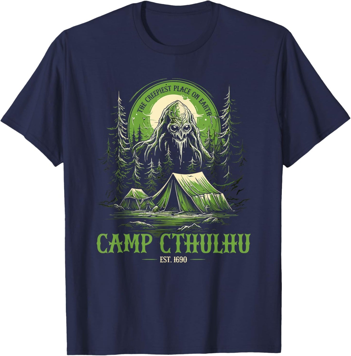 Camp Cthulhu, Cosmic Horror Camping Cthulhu T-Shirt - T-Shirt | Navy