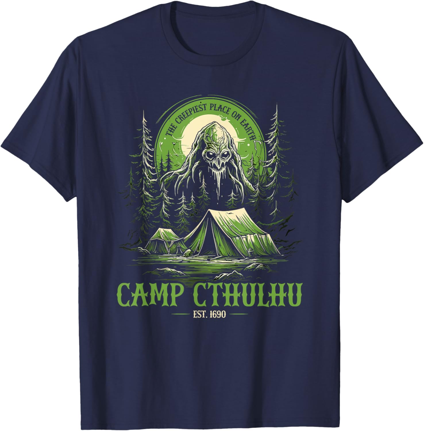 Camp Cthulhu, Cosmic Horror Camping Cthulhu T-Shirt - T-Shirt | Navy
