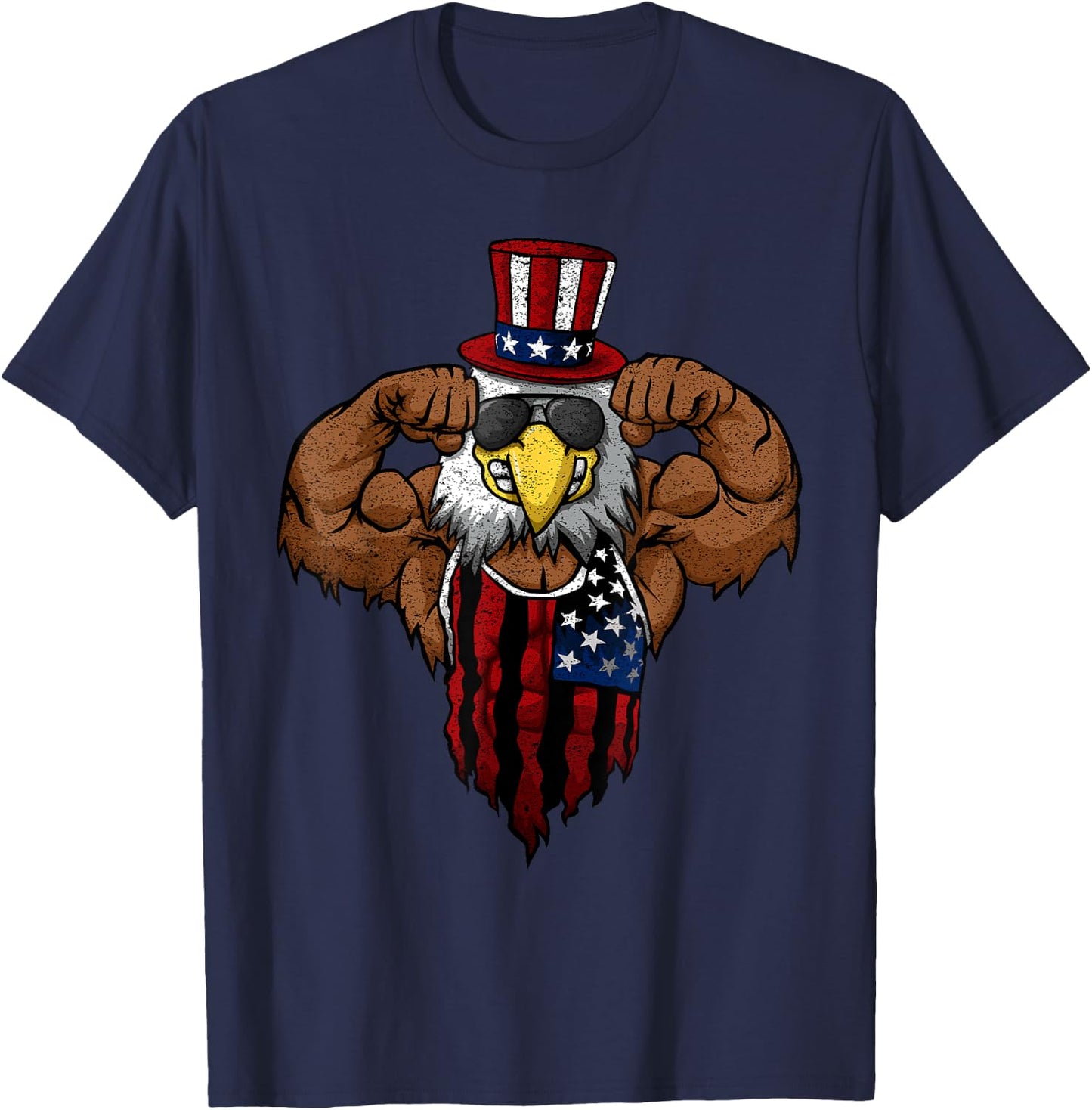 American Flag Muscular Squat Dabbing Flexing Uncle Sam Women Kids Men T-Shirt - T-Shirt | Navy