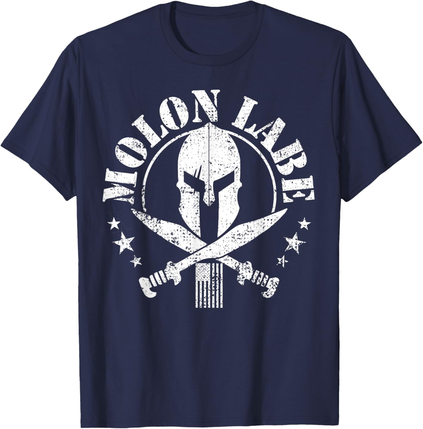 Epic Patriotic American Flag Molon Labe Spartan Military T-Shirt - T-Shirt | Navy