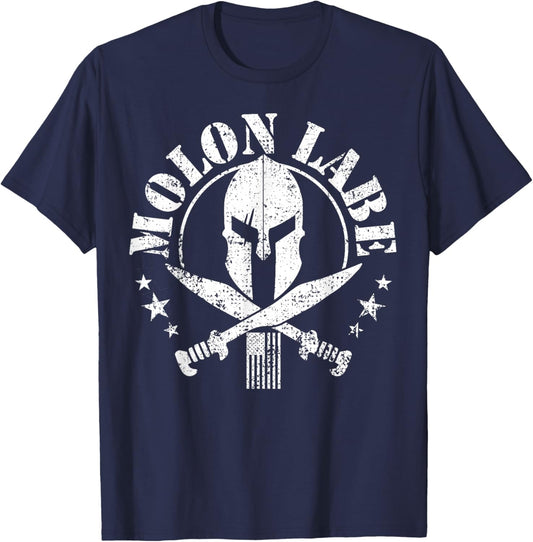 Epic Patriotic American Flag Molon Labe Spartan Military T-Shirt - T-Shirt | Navy