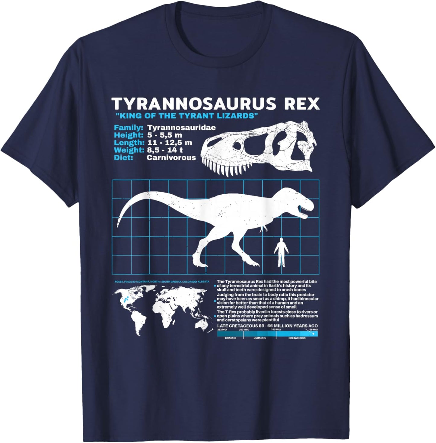 Tyrannosaurus Rex fact sheet Dinosaur Facts T-Shirt - T-Shirt | Navy