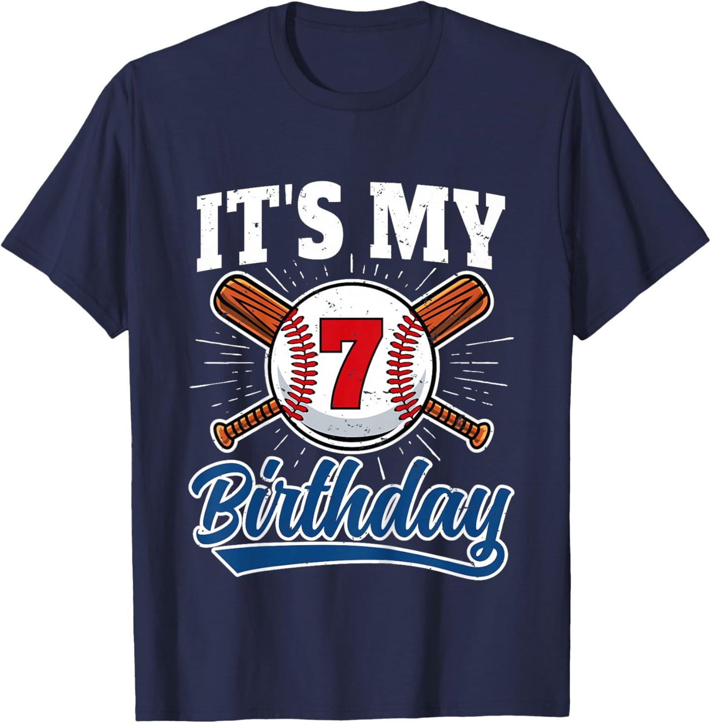 7 Years Old Baseball Player 7th Birthday Party Boy Girl T-Shirt - T-Shirt | Navy