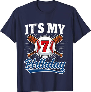7 Years Old Baseball Player 7th Birthday Party Boy Girl T-Shirt - T-Shirt | Navy