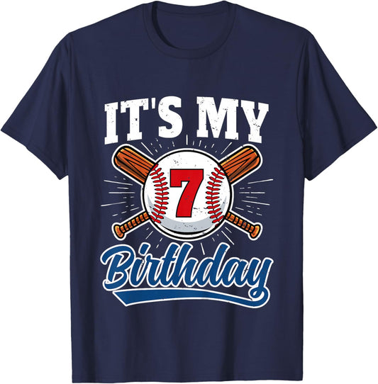 7 Years Old Baseball Player 7th Birthday Party Boy Girl T-Shirt - T-Shirt | Navy