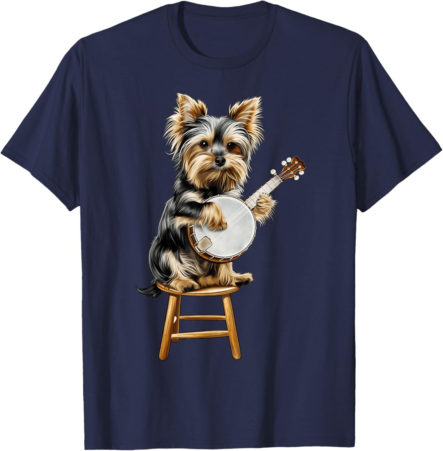 Yorkshire Terrier Yorkie Dog Playing Banjo Bluegrass T-Shirt - T-Shirt | Navy