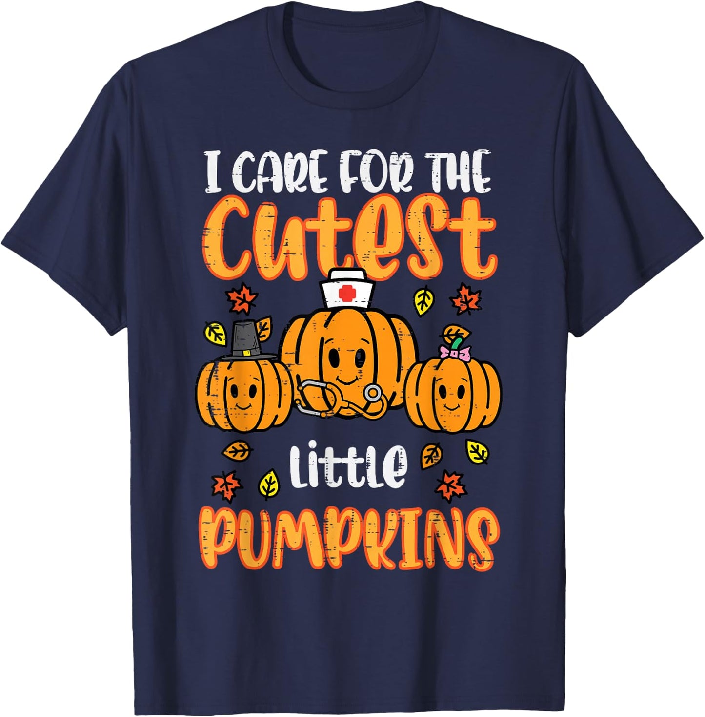 Pumpkins Nurse Halloween Scrub Top Fall Thanksgiving Women T-Shirt - T-Shirt | Navy