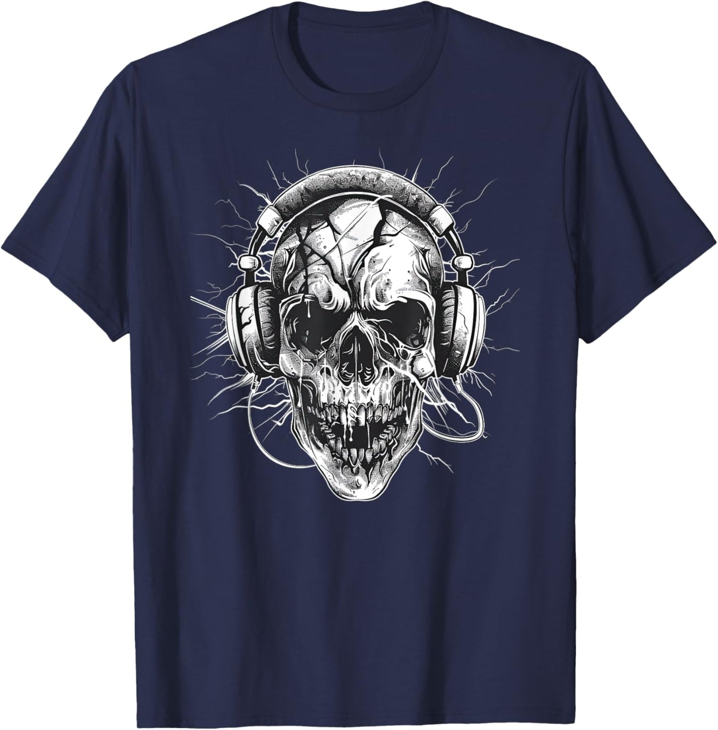 Skull with Headphones Music T-Shirt - T-Shirt | Navy