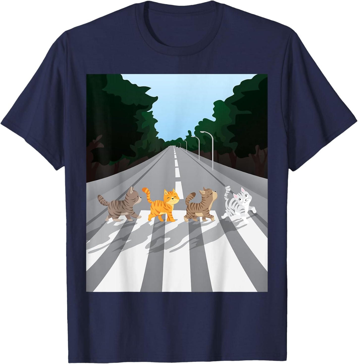 Funny Tabby Road Cat Parody T-Shirt - T-Shirt | Navy