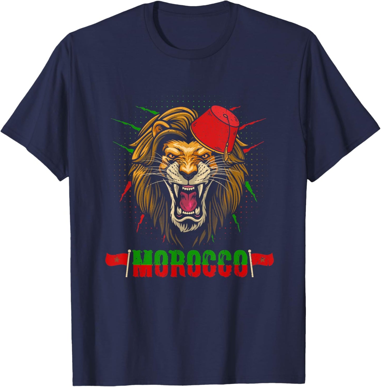 Morocco Lion Flag Sport Morocco With Moroccan Lion Hat T-Shirt - T-Shirt | Navy