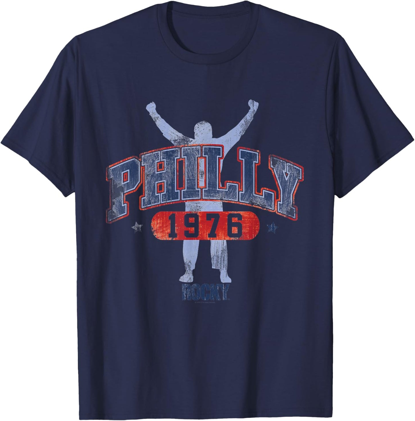 Rocky Men's Classic Fit Black Short Sleeve - Small - Rocky Philly 1976 T-Shirt - T-Shirt | Navy