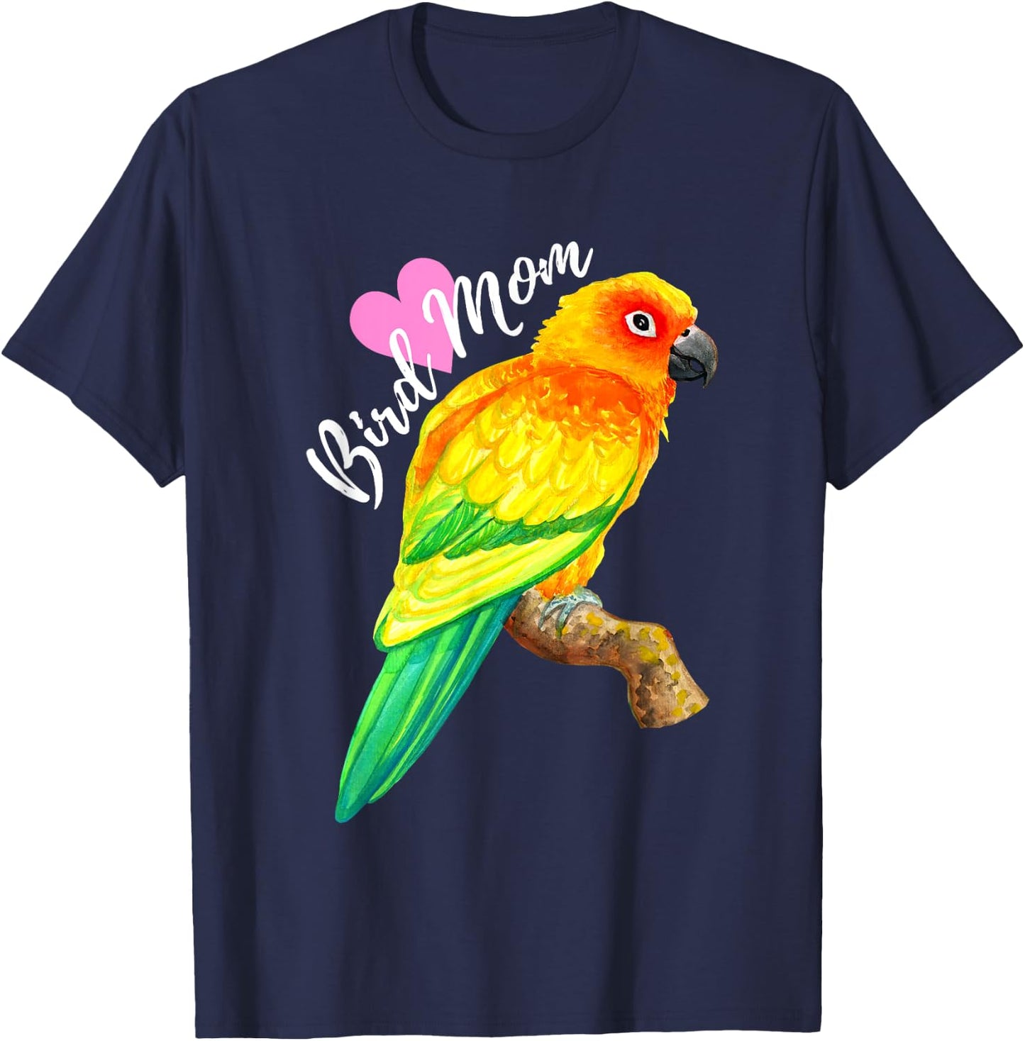 Parrot Bird Mom - Sun Conure Watercolor T-Shirt - T-Shirt | Navy