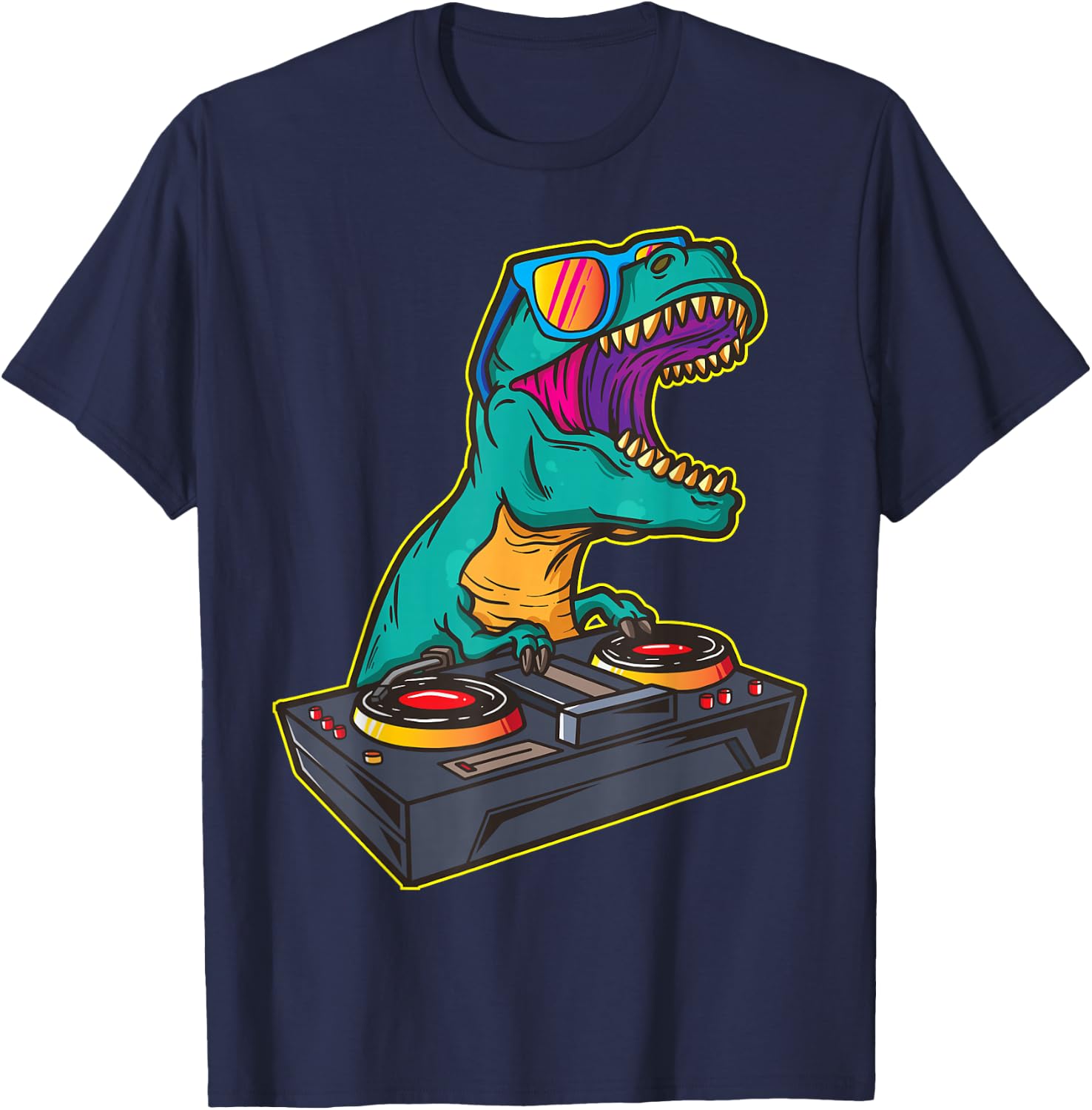 T Rex DJ Party Club Floppy Jockey Gift Shirt EDM Dance T-Shirt - T-Shirt | Navy