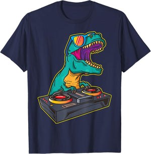 T Rex DJ Party Club Floppy Jockey Gift Shirt EDM Dance T-Shirt - T-Shirt | Navy