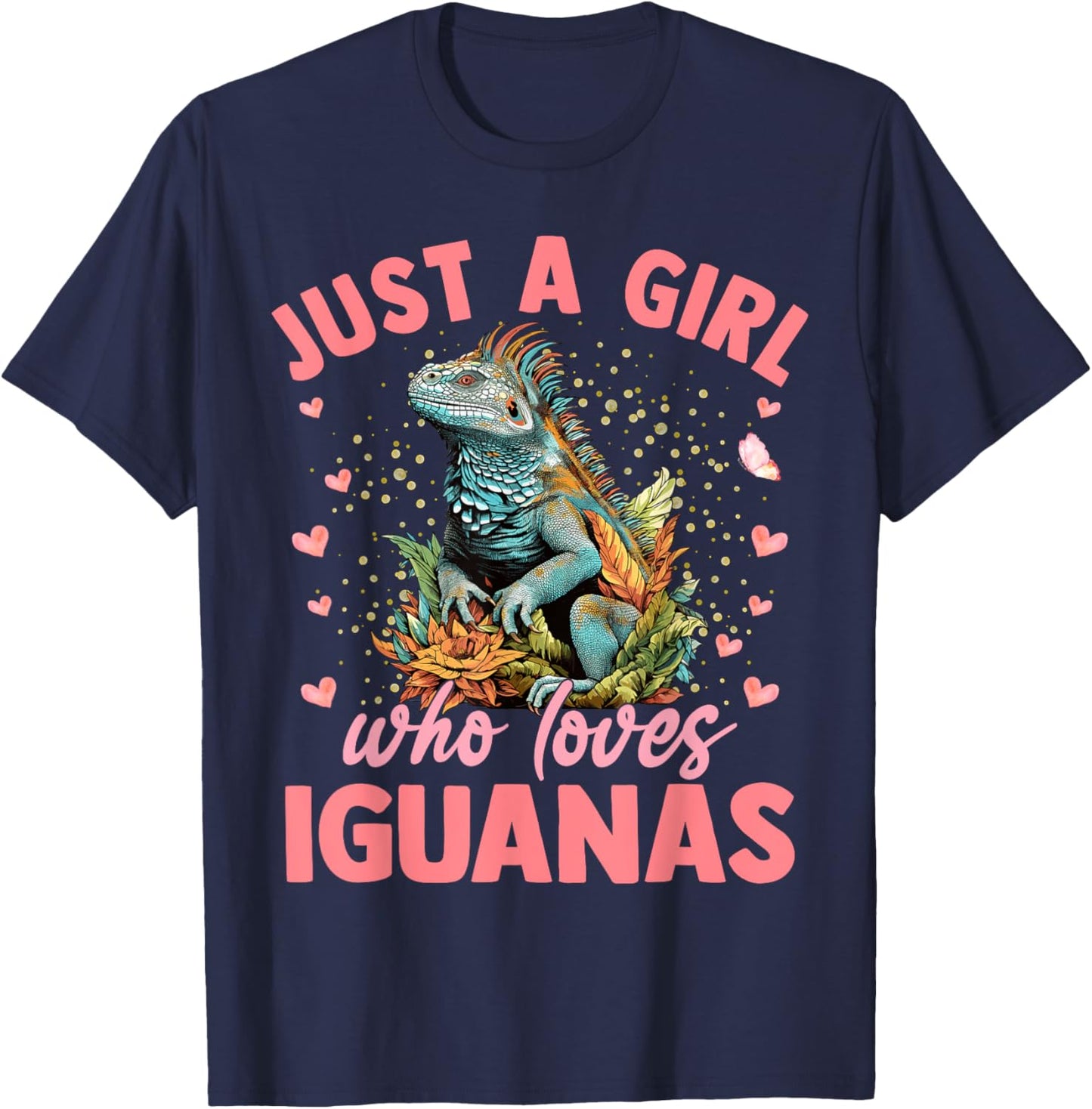 Just A Girl Who Loves Iguanas Aesthetic Flower Women Girls T-Shirt - T-Shirt | Navy