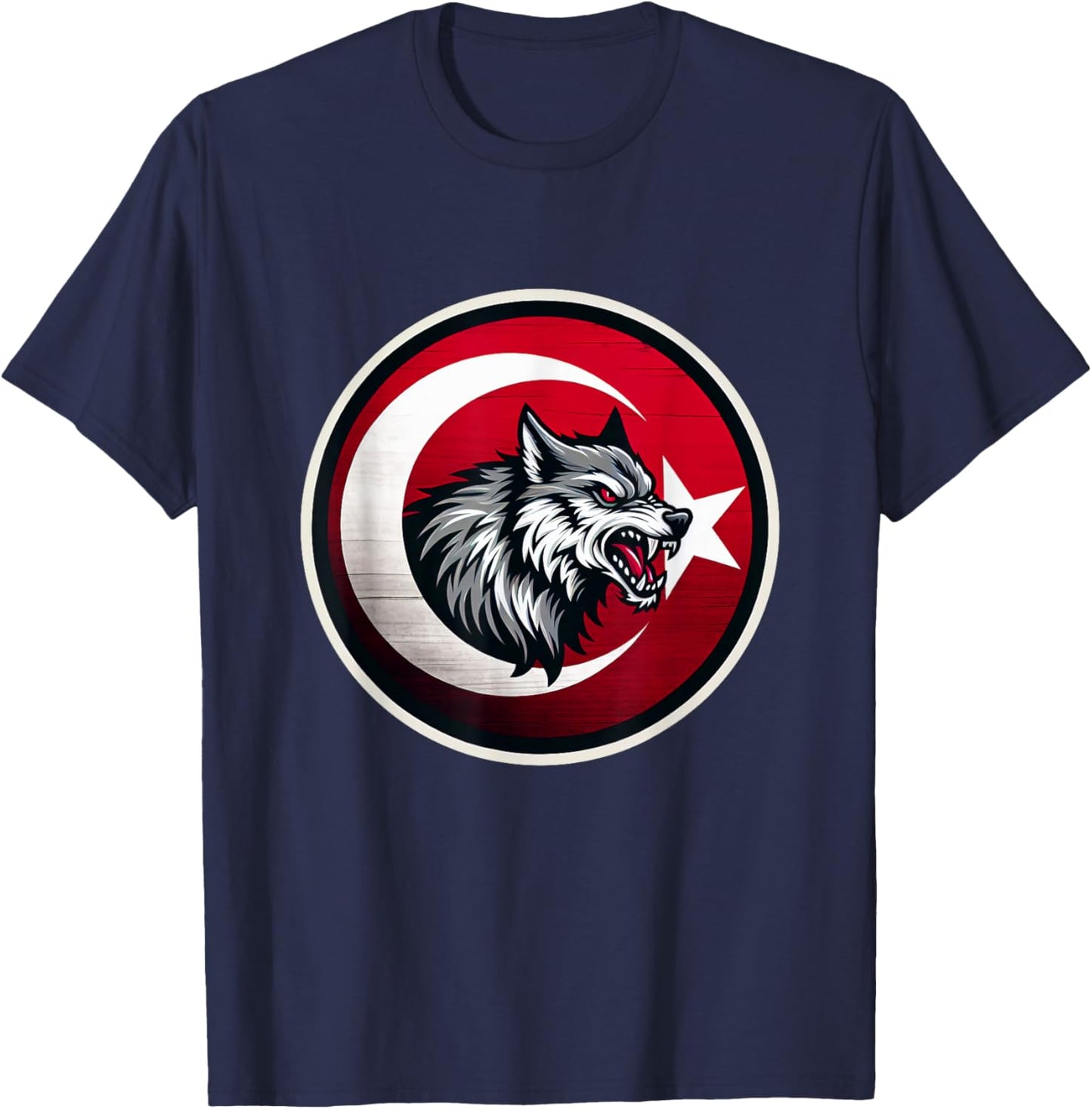 Vintage Turkish Banner Fan Turkey Flag Türkiye Retro Wolf T-Shirt - T-Shirt | Navy