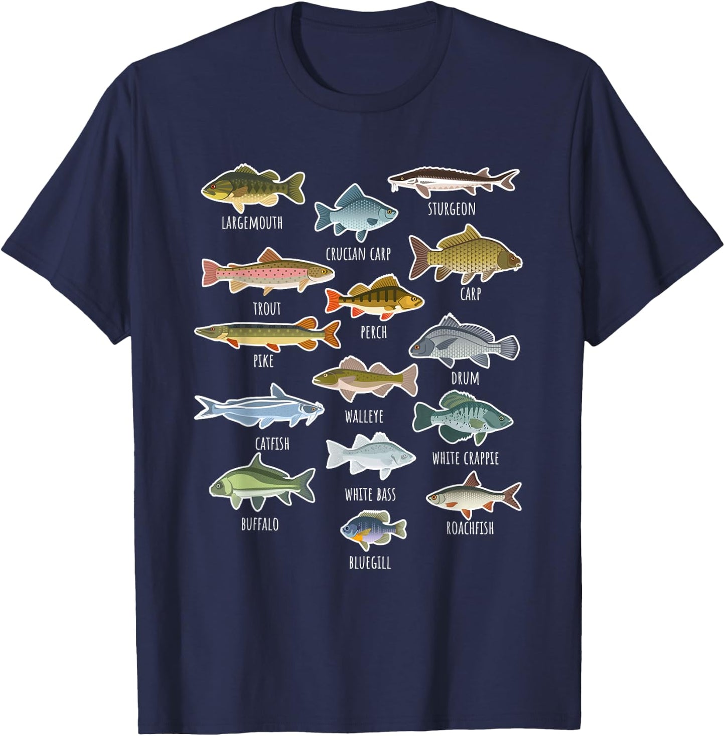 Types Of Freshwater Fish Species Fishing T-Shirt - T-Shirt | Navy