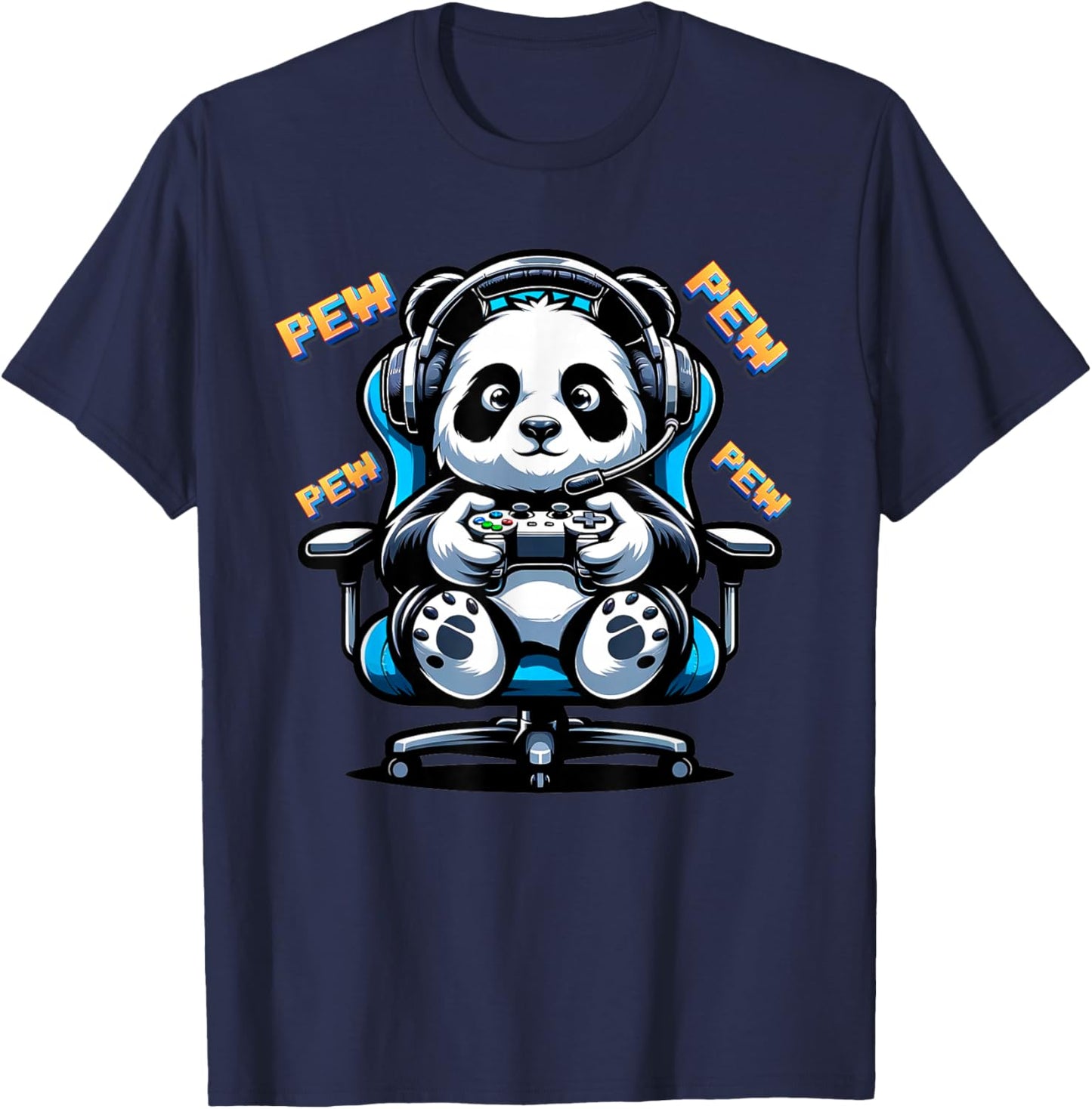 Cute Gaming Panda Pew Video Game Graphic Panda T-Shirt - T-Shirt | Navy