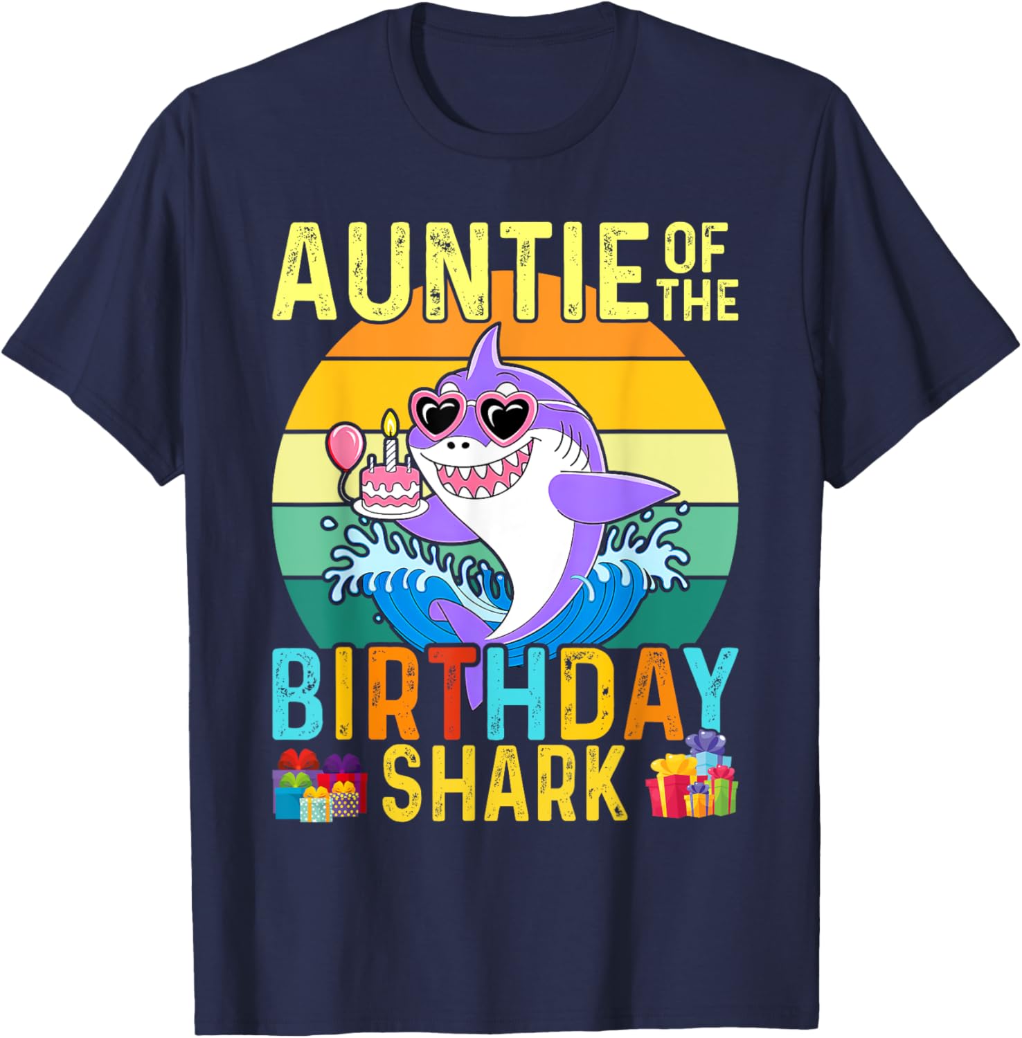 Auntie of The Shark Birthday Aunt Matching Family T-Shirt - T-Shirt | Navy