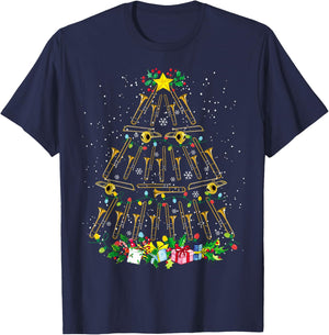 Funny Christmas Trombone Player Xmas Tree Music Lover Santa T-Shirt - T-Shirt | Navy