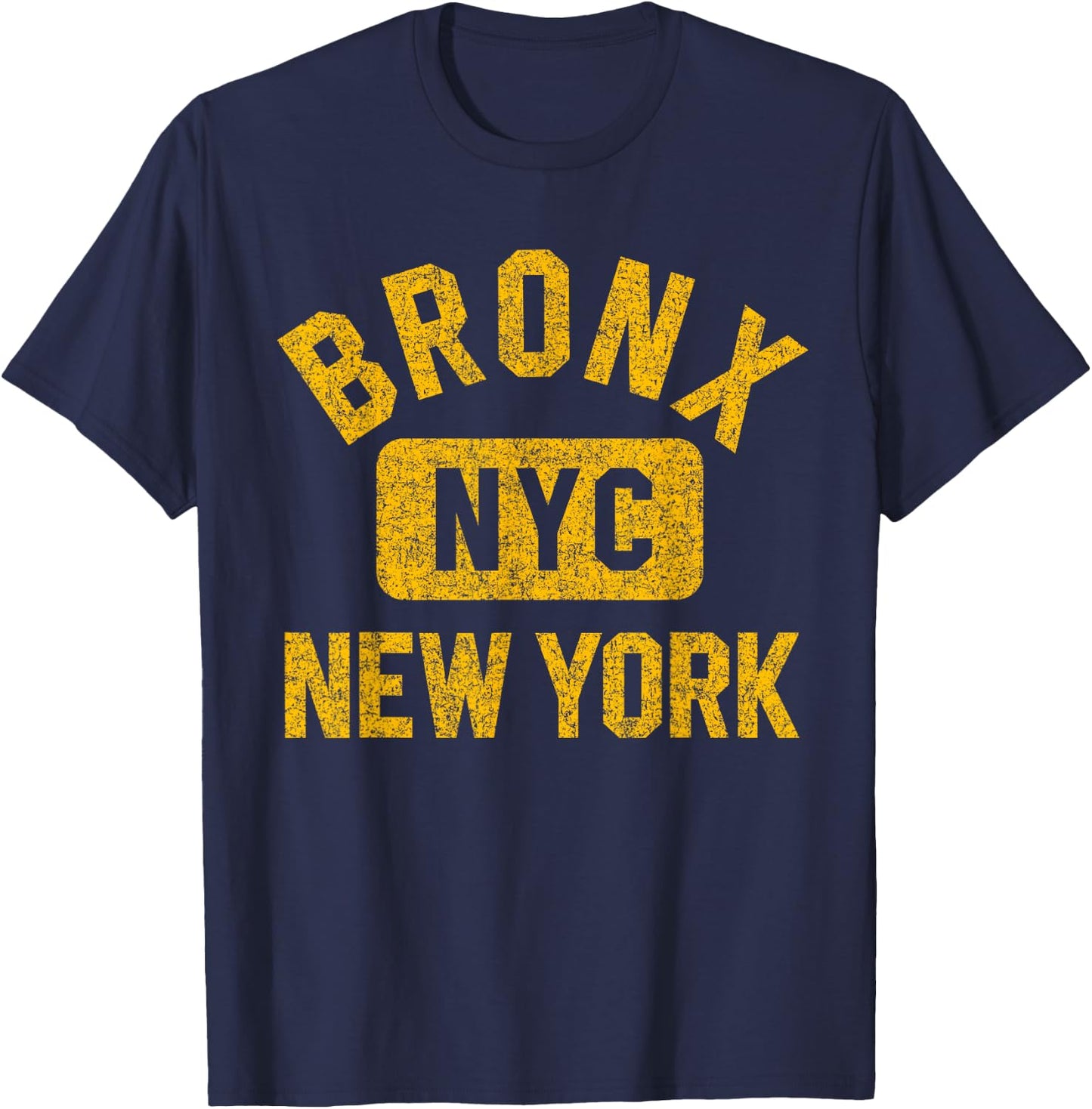 Bronx NYC New York Gym Style Distressed Amber Print T-Shirt - T-Shirt | Navy