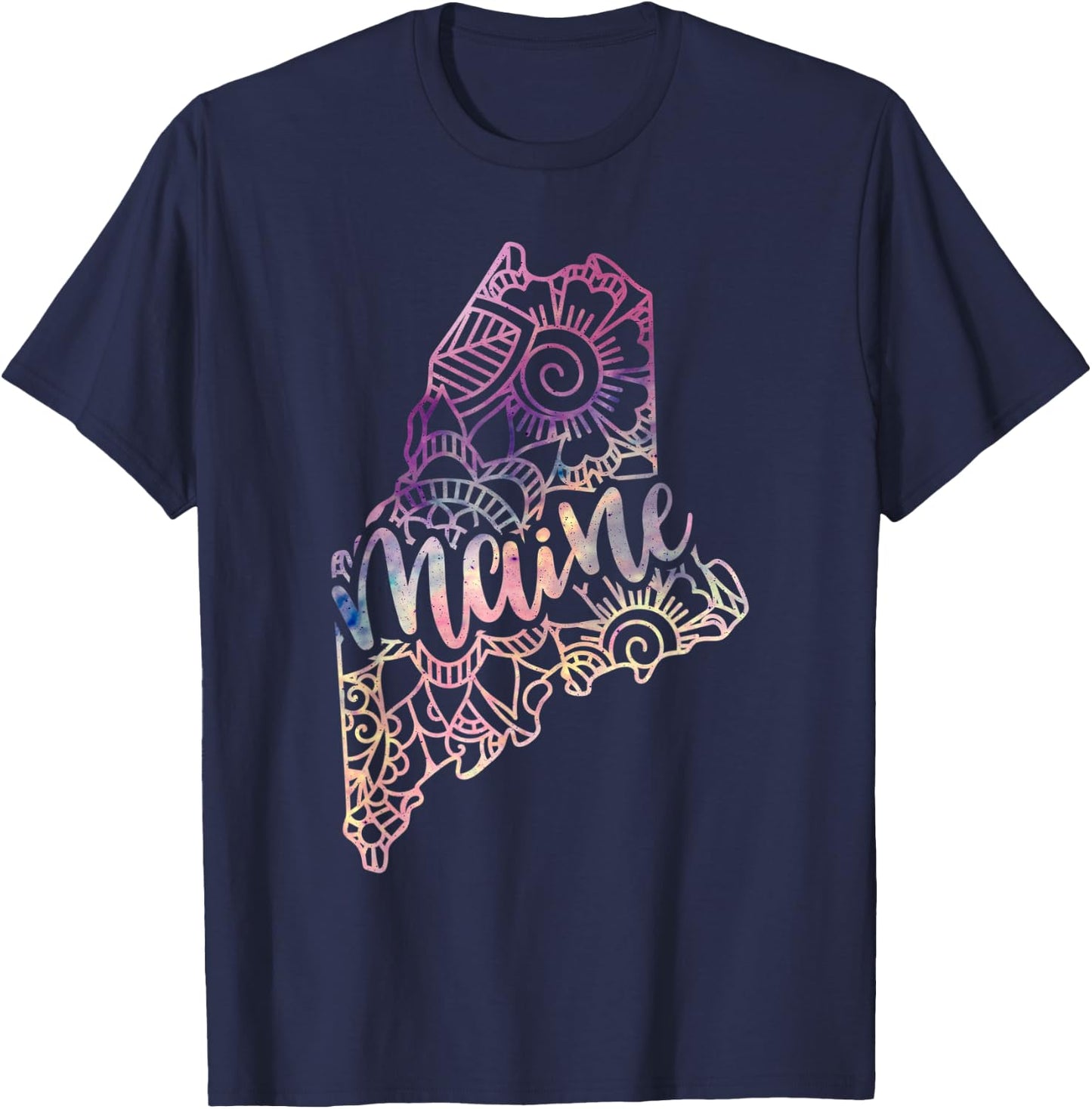 Maine Mandala Flowers Hippy Boho Ornate Yoga Men Women T-Shirt - T-Shirt | Navy