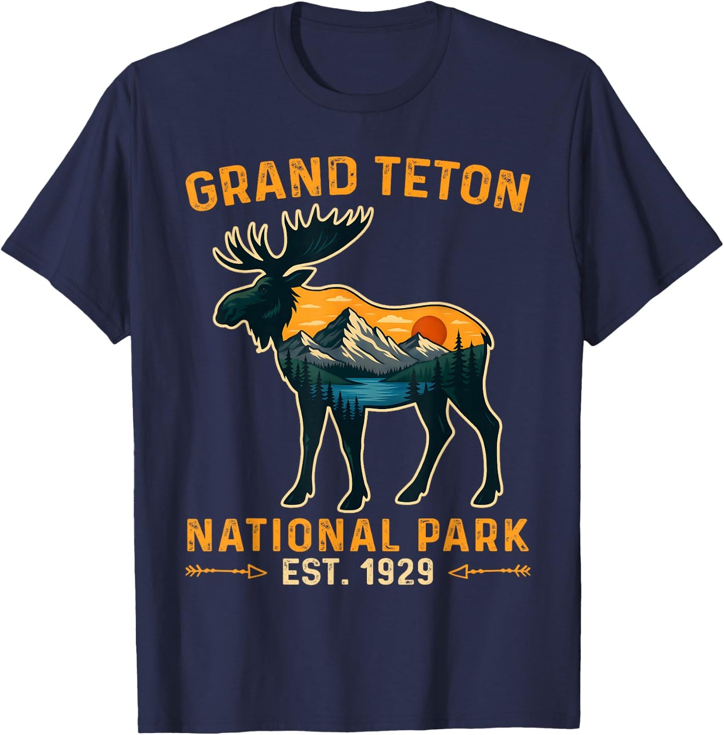 Vintage Grand Teton National Park Moose Hiking Vacation T-Shirt - T-Shirt | Navy