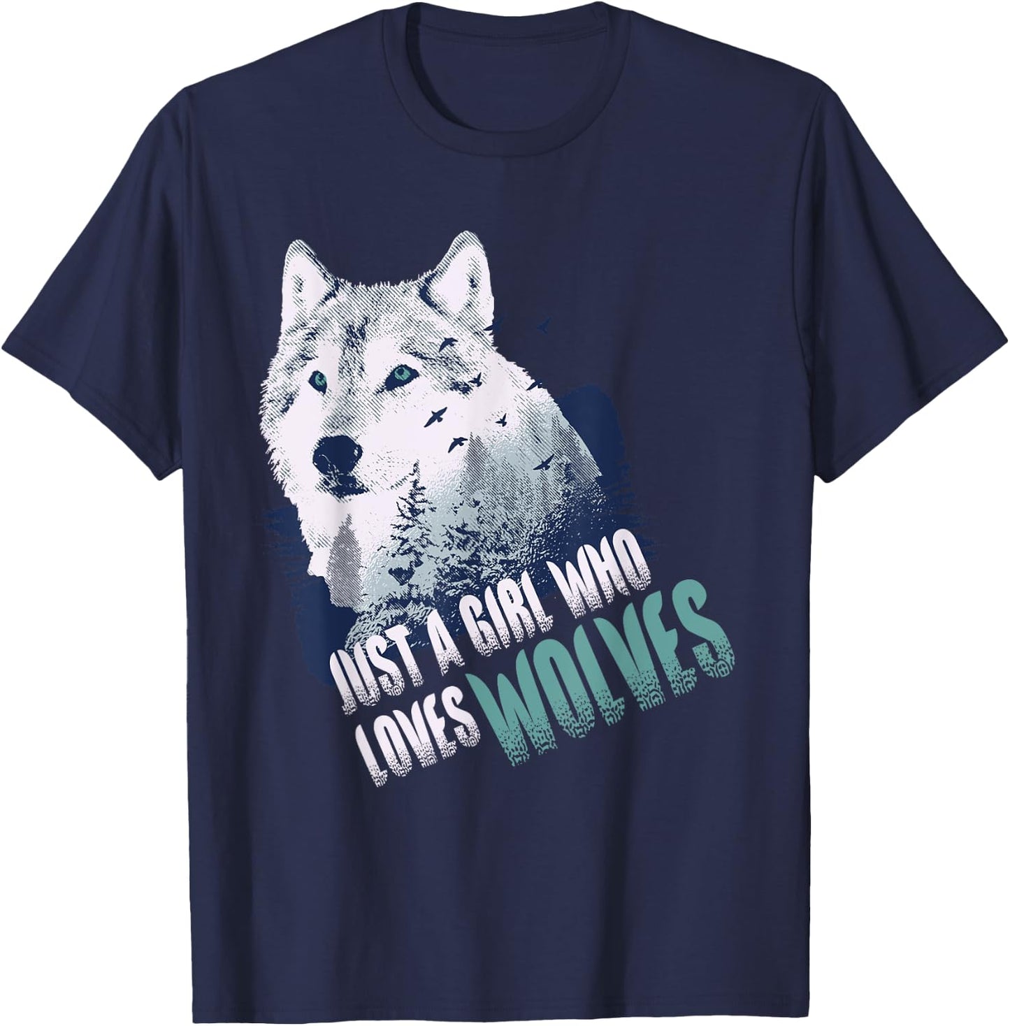 Just A Girl Who Loves Wolves | Cute Wolf Lover Gift T-Shirt - T-Shirt | Navy